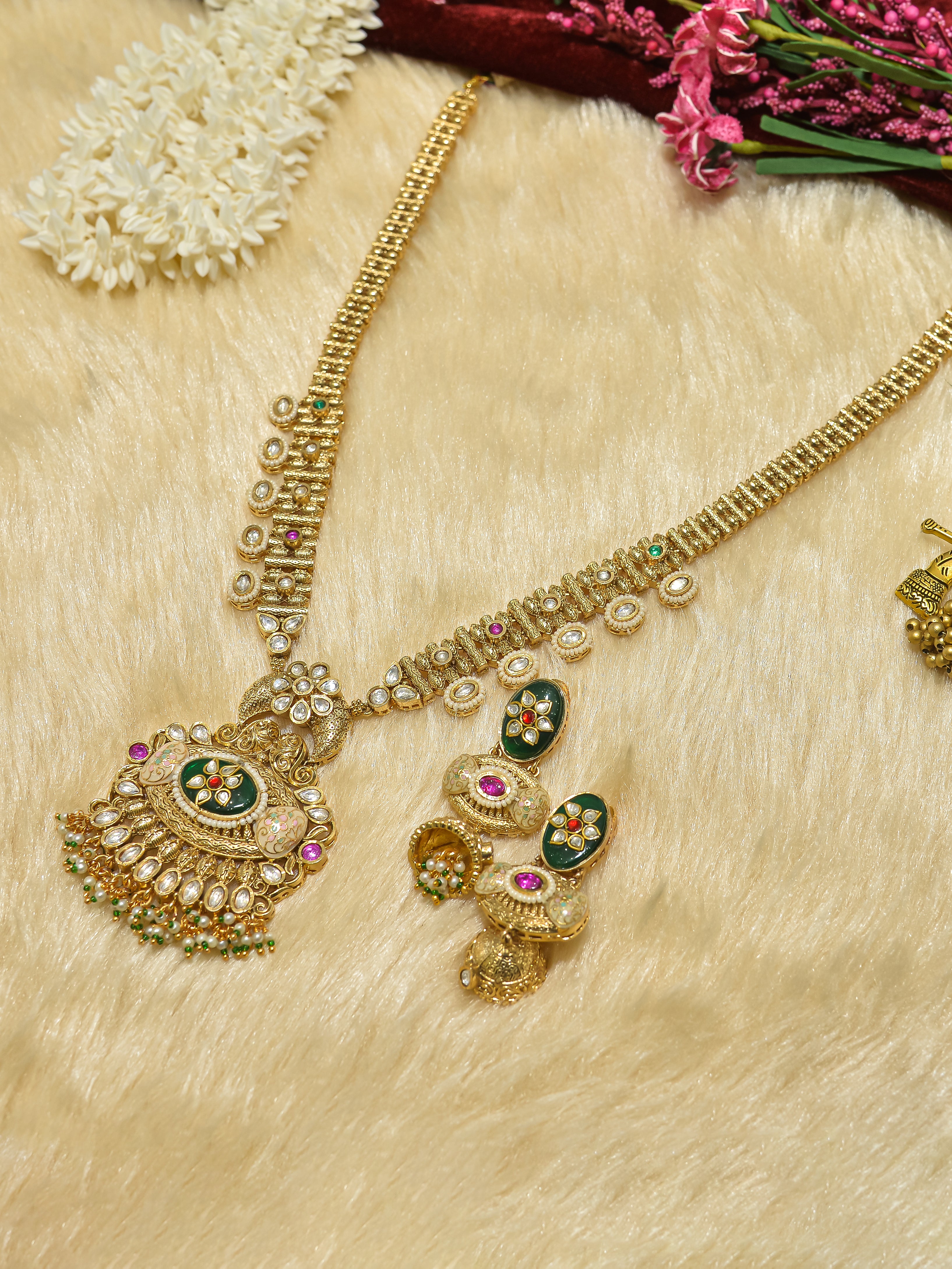 Aanura Antique Rani Haar with Kundan & Pearl Pendant
