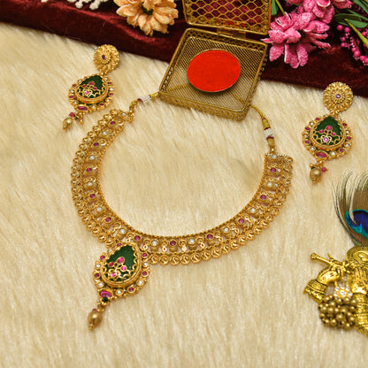 Aanura Antique Necklace with Ruby Teardrop Pendant