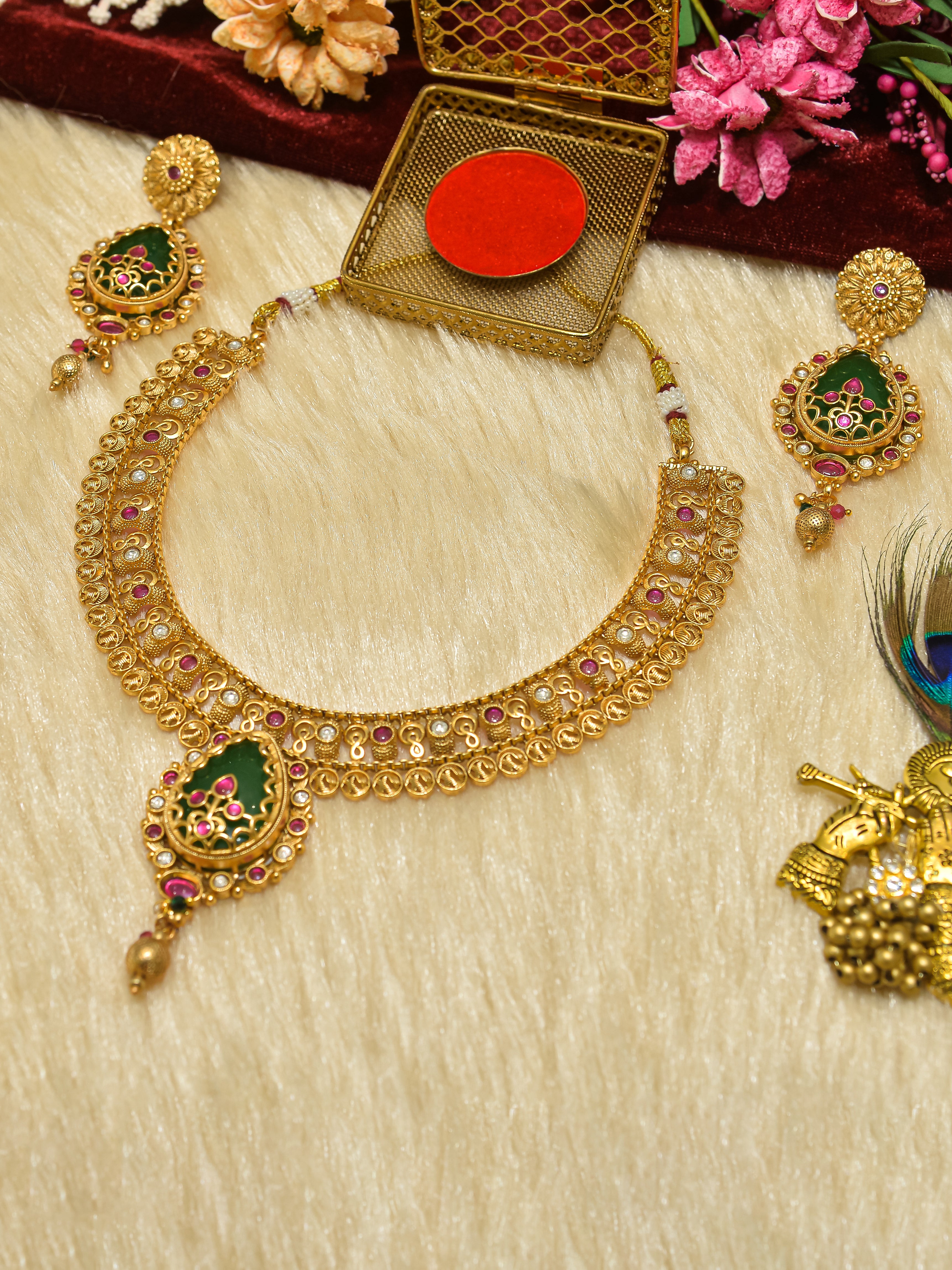 Aanura Antique Necklace with Ruby Teardrop Pendant