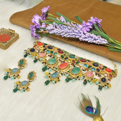 Aanura Multi-Colour Stone Choker Necklace Set