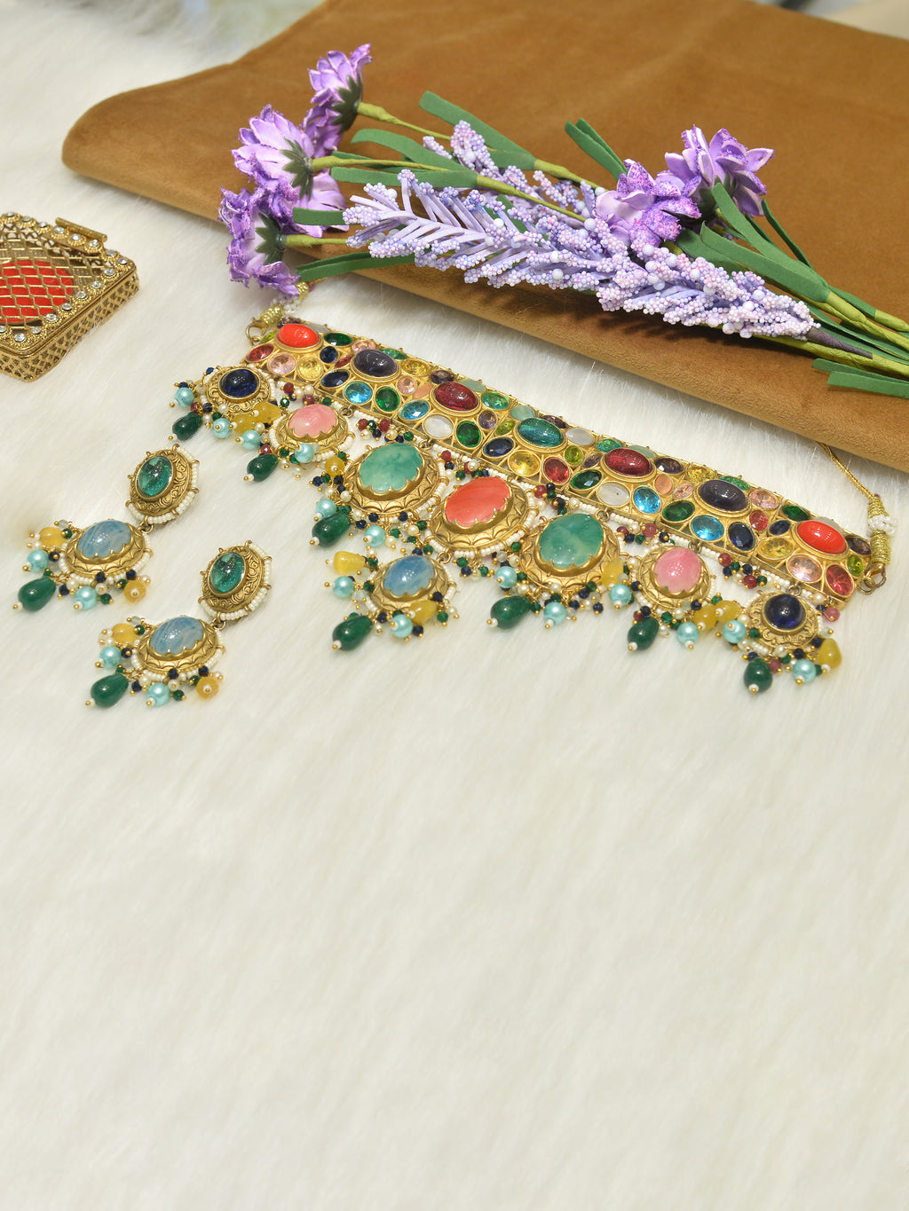 Aanura Multi-Colour Stone Choker Necklace Set