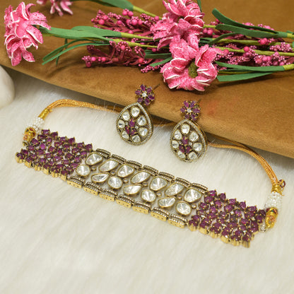 Aanura Emerald Green Kundan Choker Necklace Set