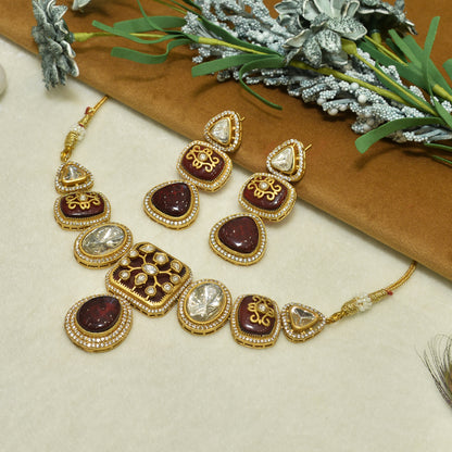 Aanura Kundan Choker Necklace with Teardrop Pendant