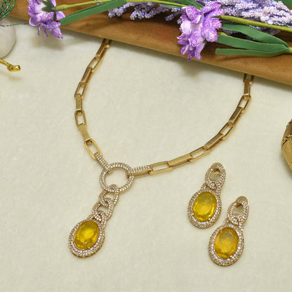 Aanura Red Stone Chain-Link Necklace with Earrings