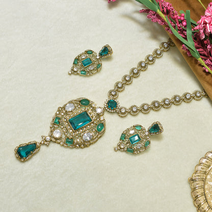 Aanura Red Stone Antique Kundan Necklace & Earrings