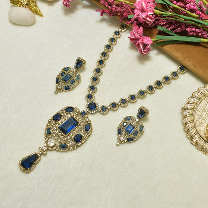 Aanura Red Stone Antique Kundan Necklace & Earrings