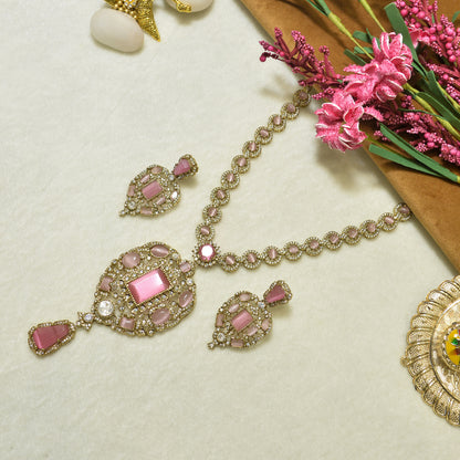 Aanura Red Stone Antique Kundan Necklace & Earrings