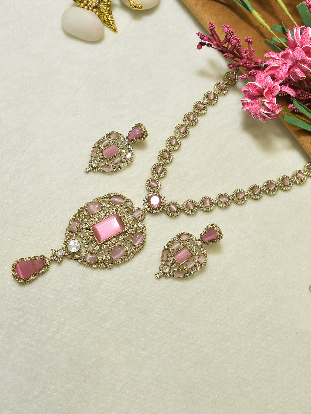 Aanura Red Stone Antique Kundan Necklace & Earrings