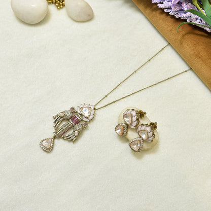 Aanura Lotus Motif Long Necklace Set with Earrings
