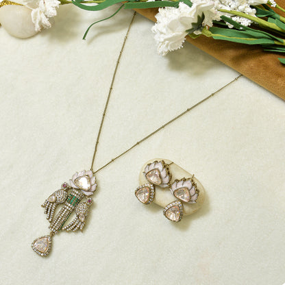 Aanura Lotus Motif Long Necklace Set with Earrings