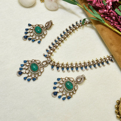 Aanura Royal Green Kundan Bridal Necklace with Earrings