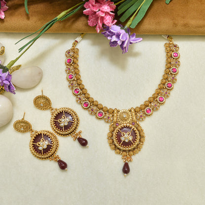 Aanura Circular Heritage Necklace with Green Stones