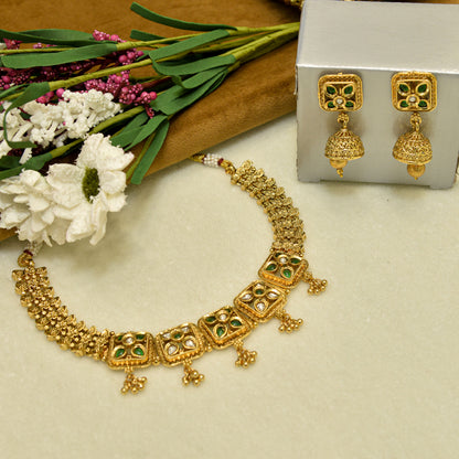 Aanura Antique Square Panel Choker Set with Earrings