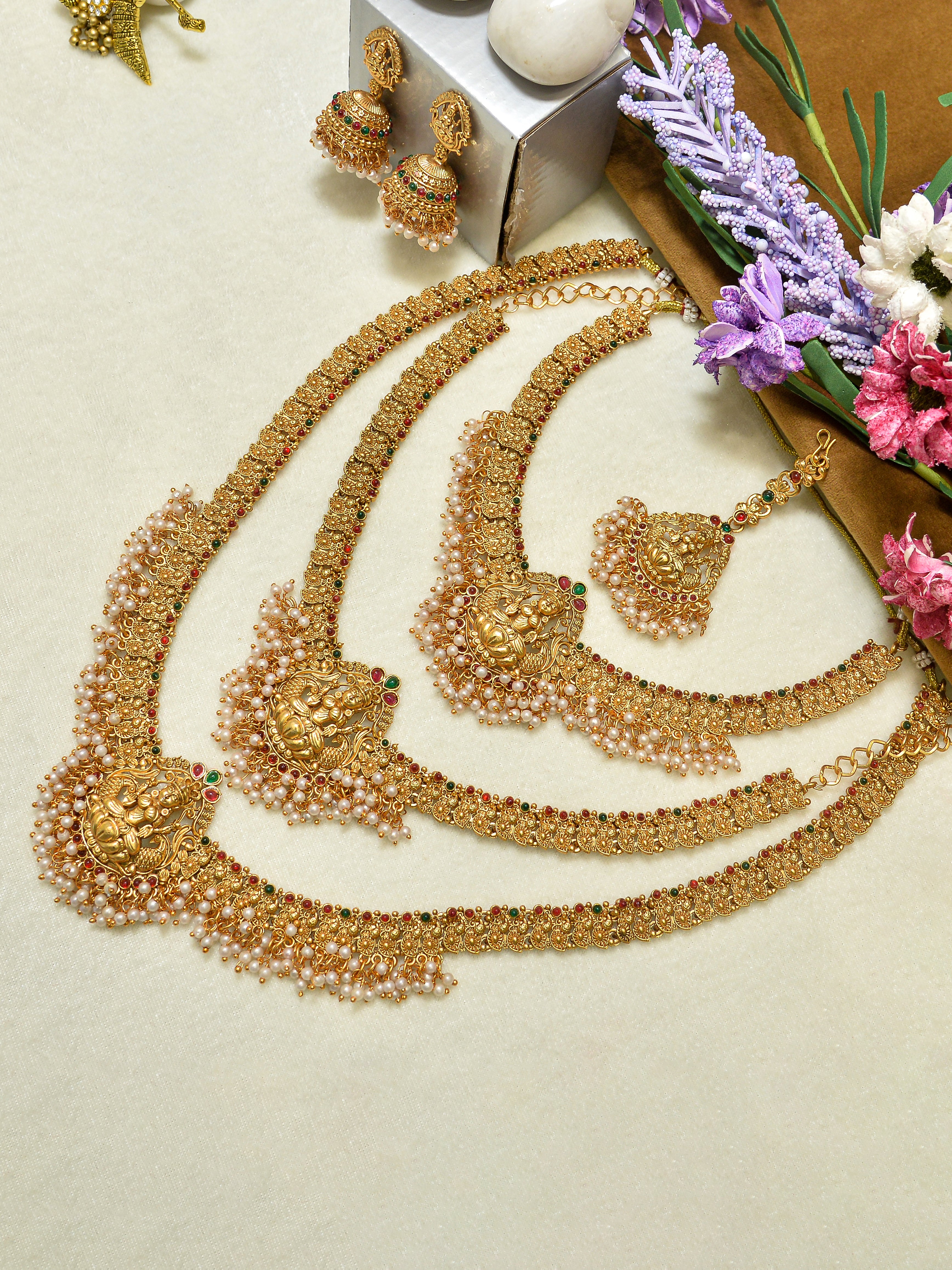Aanura Gold-Plated Temple Necklace & Earrings Set