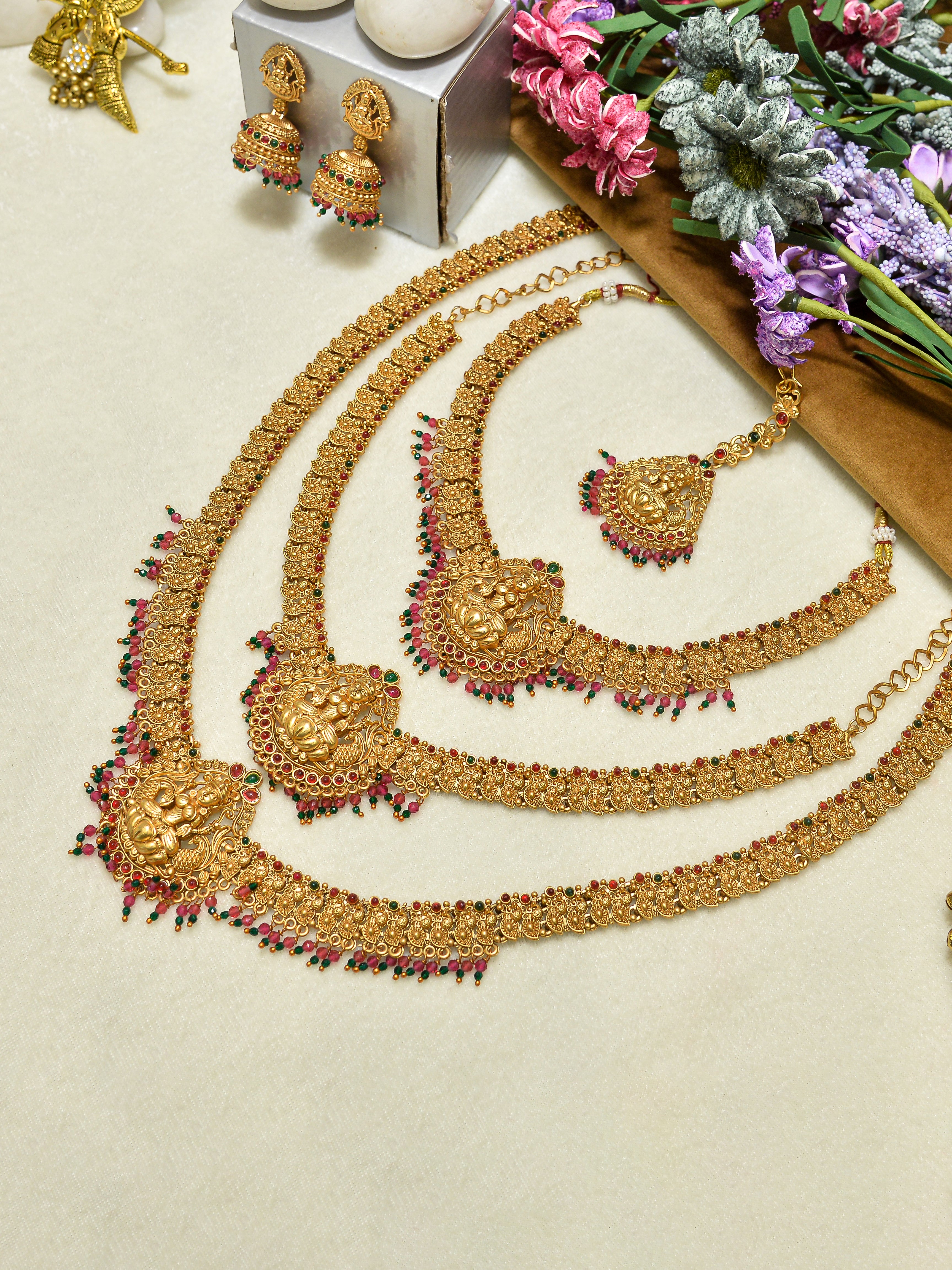 Aanura Gold-Plated Temple Necklace & Earrings Set