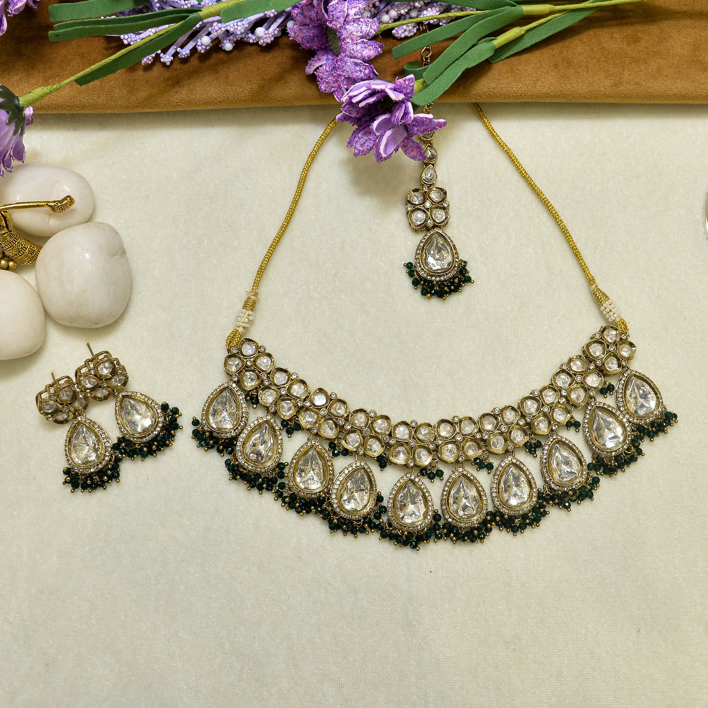 Aanura Polki Kundan Bridal Choker Set with Earrings