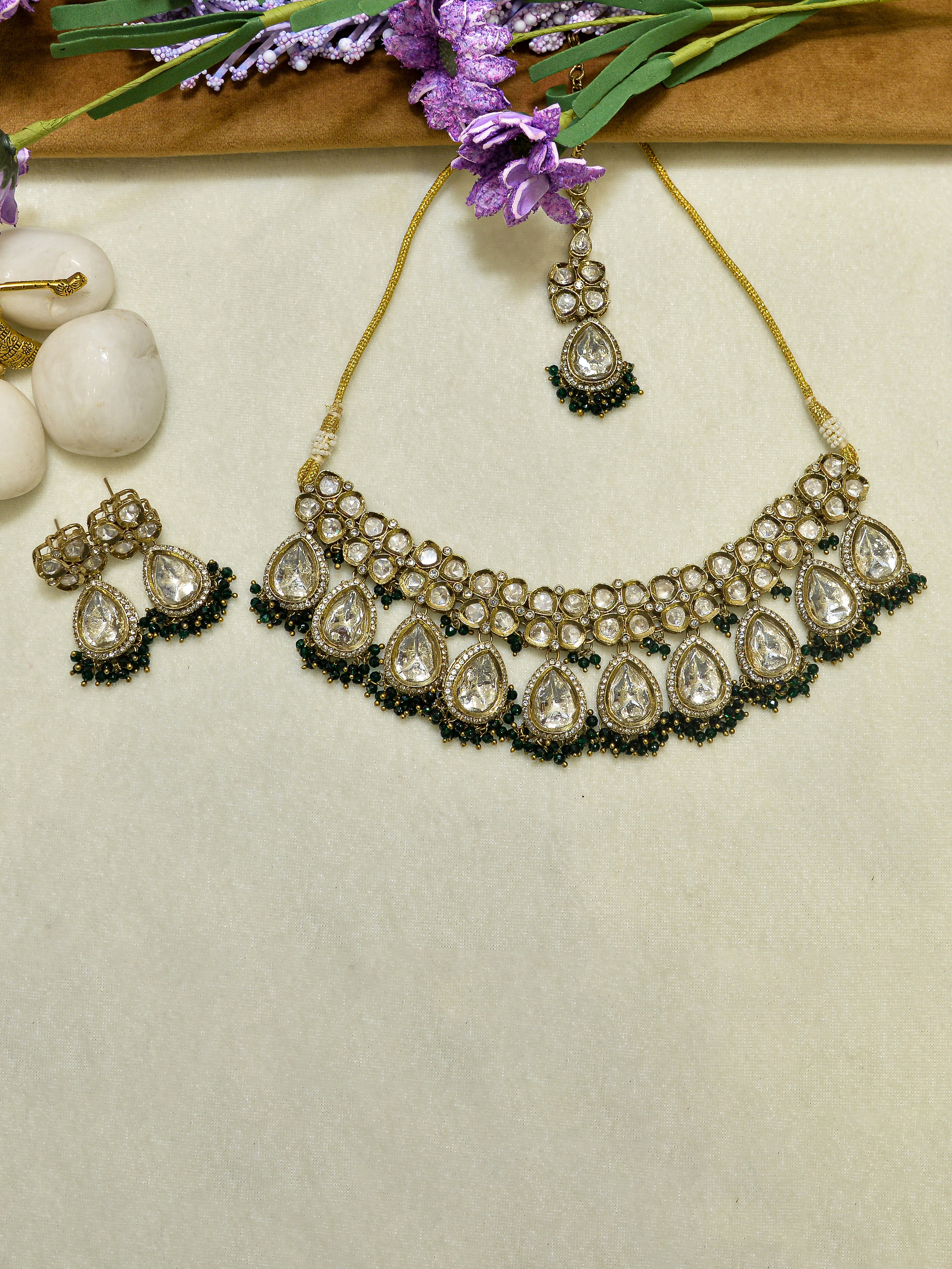 Aanura Polki Kundan Bridal Choker Set with Earrings