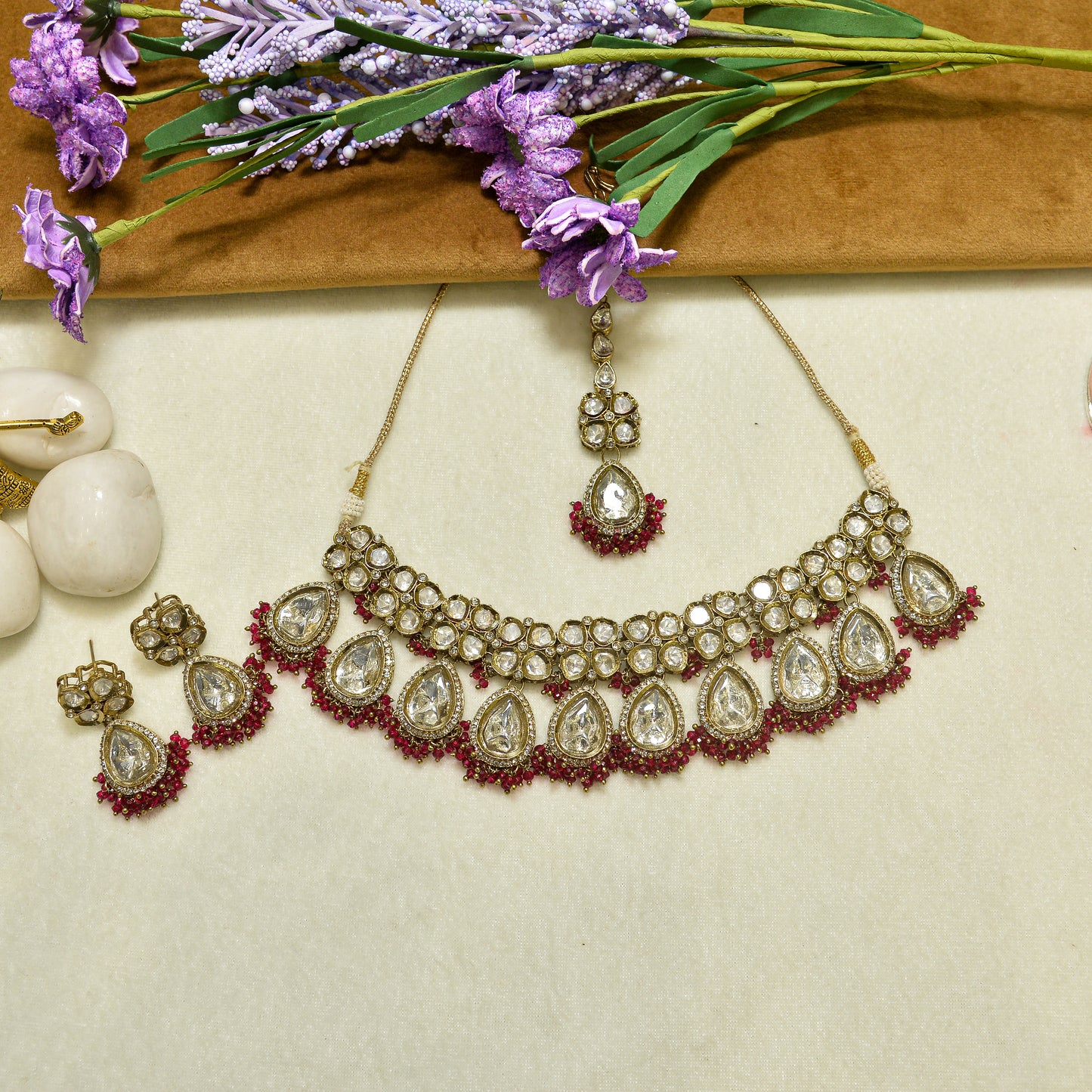 Aanura Polki Kundan Bridal Choker Set with Earrings