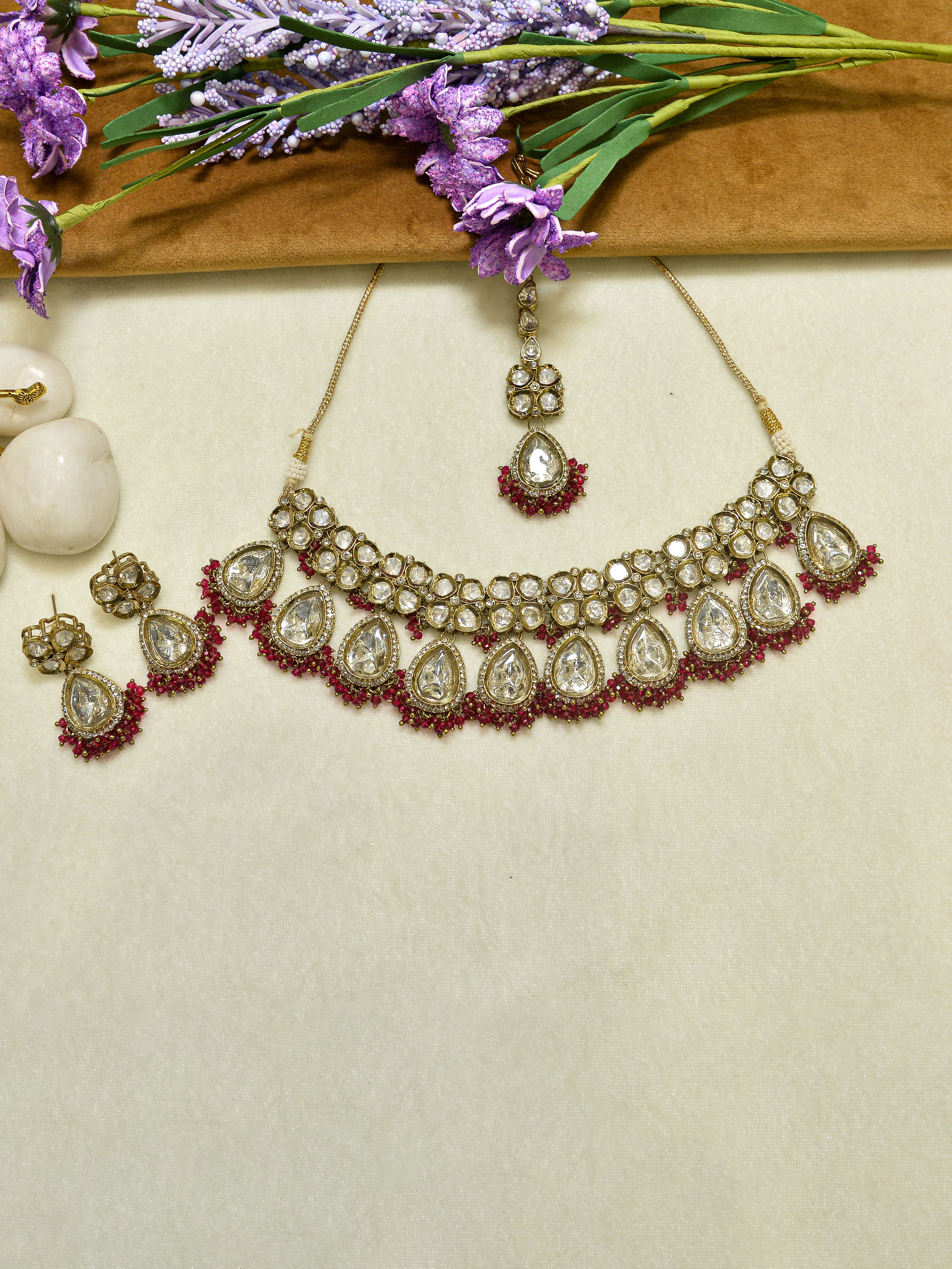 Aanura Polki Kundan Bridal Choker Set with Earrings