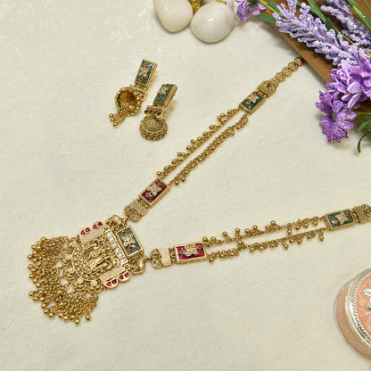 Aanura Heritage Temple Necklace Set with Krishna Motif