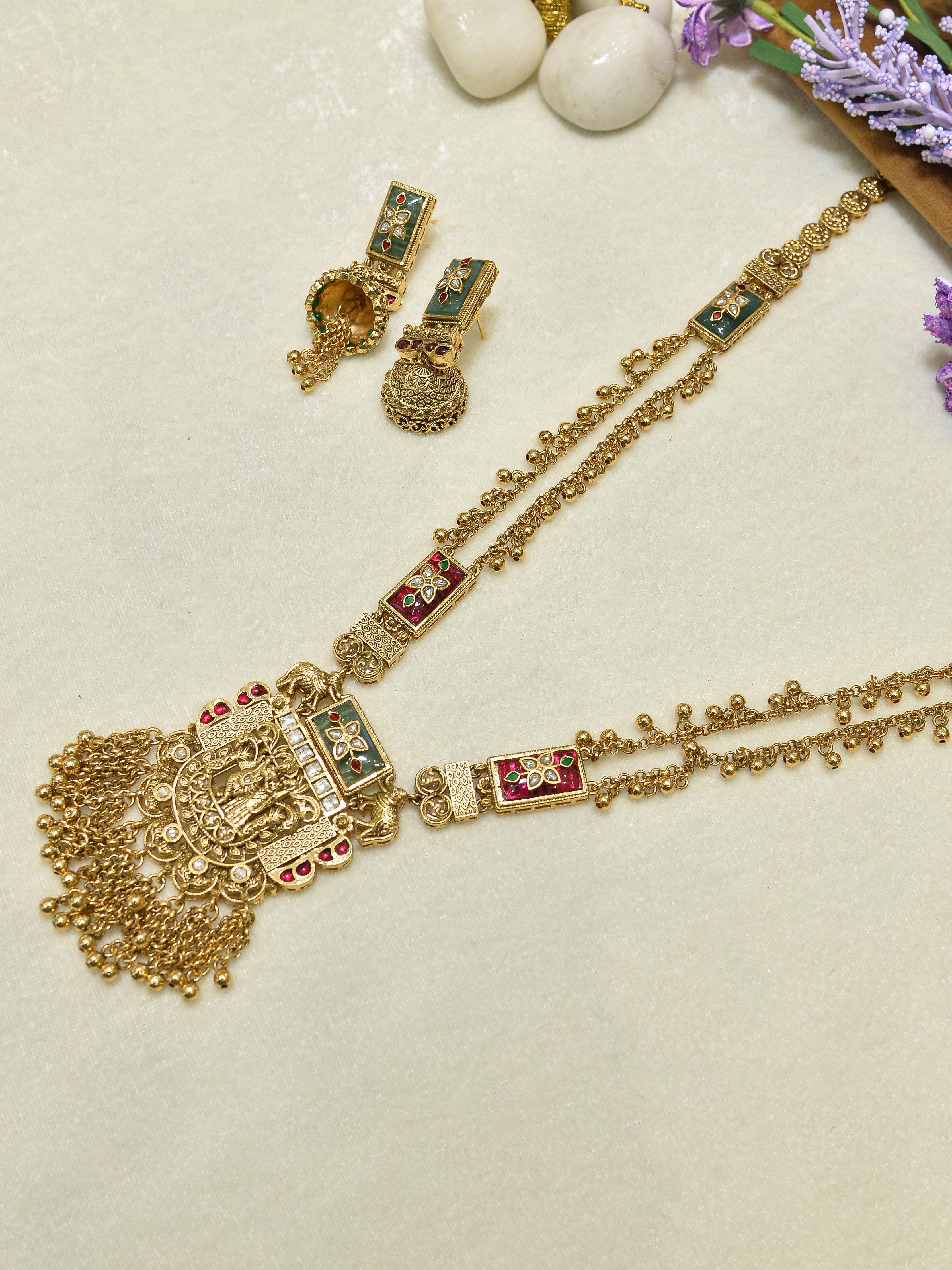 Aanura Heritage Temple Necklace Set with Krishna Motif