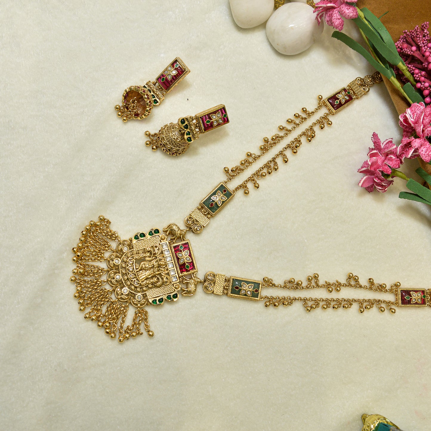 Aanura Heritage Temple Necklace Set with Krishna Motif