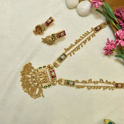 Aanura Heritage Temple Necklace Set with Krishna Motif