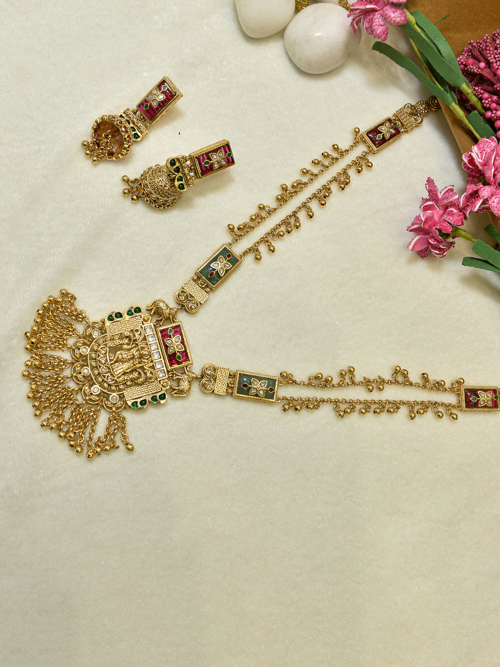 Aanura Heritage Temple Necklace Set with Krishna Motif