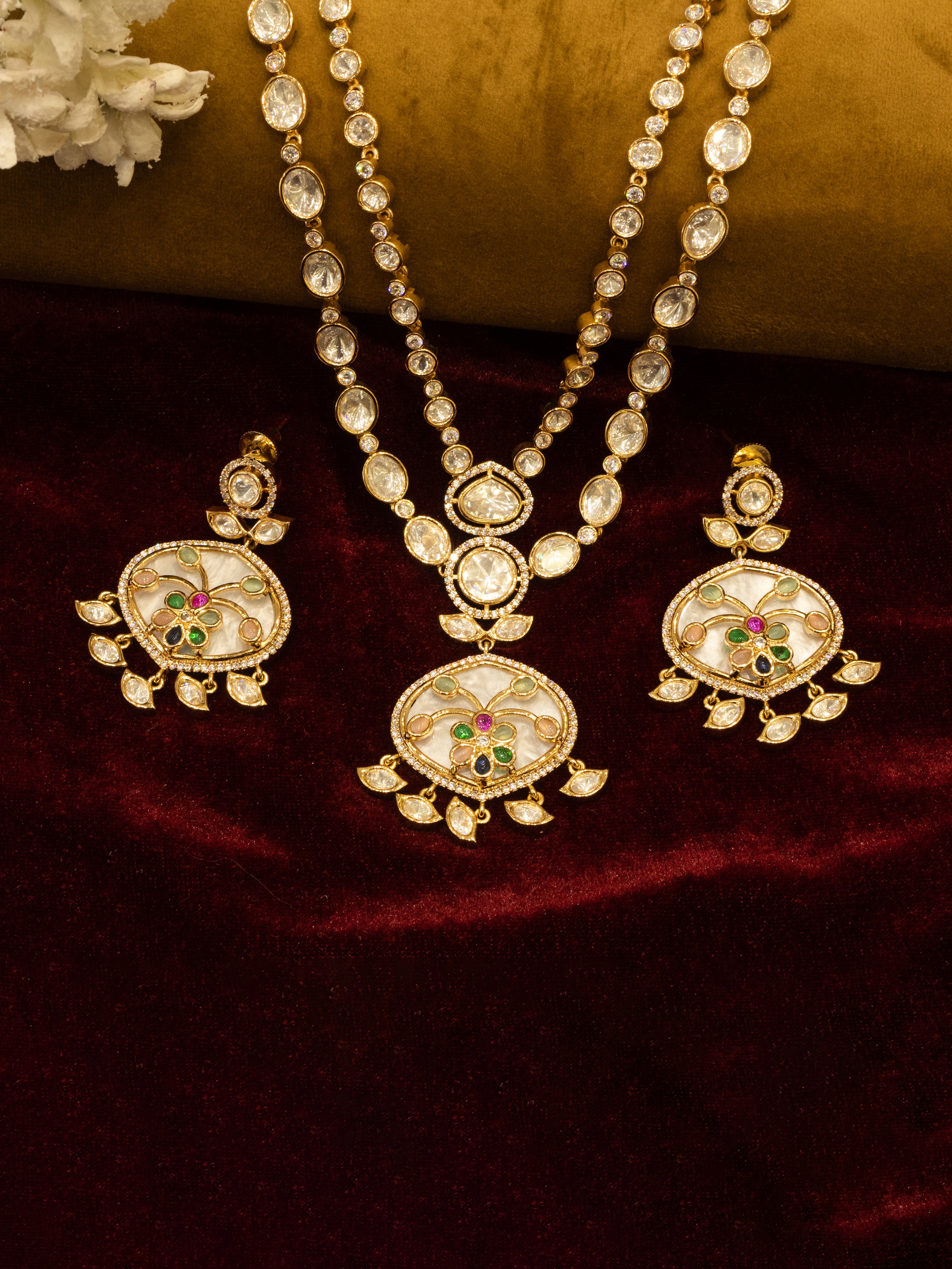 Aanura Green Meenakari Kundan Pendant Necklace Set
