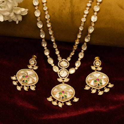 Aanura Green Meenakari Kundan Pendant Necklace Set