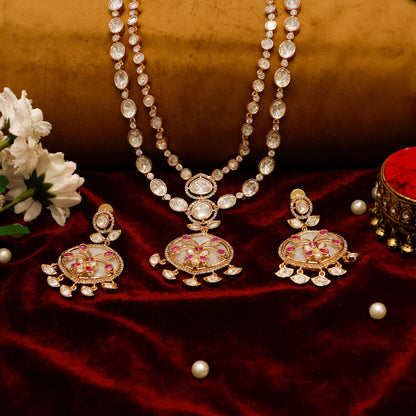 Aanura Green Meenakari Kundan Pendant Necklace Set