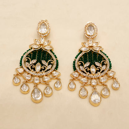 Aanura Green Beaded Kundan Necklace & Earrings Set