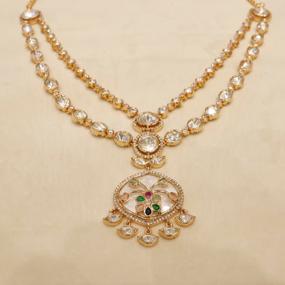 Aanura Green Meenakari Kundan Pendant Necklace Set