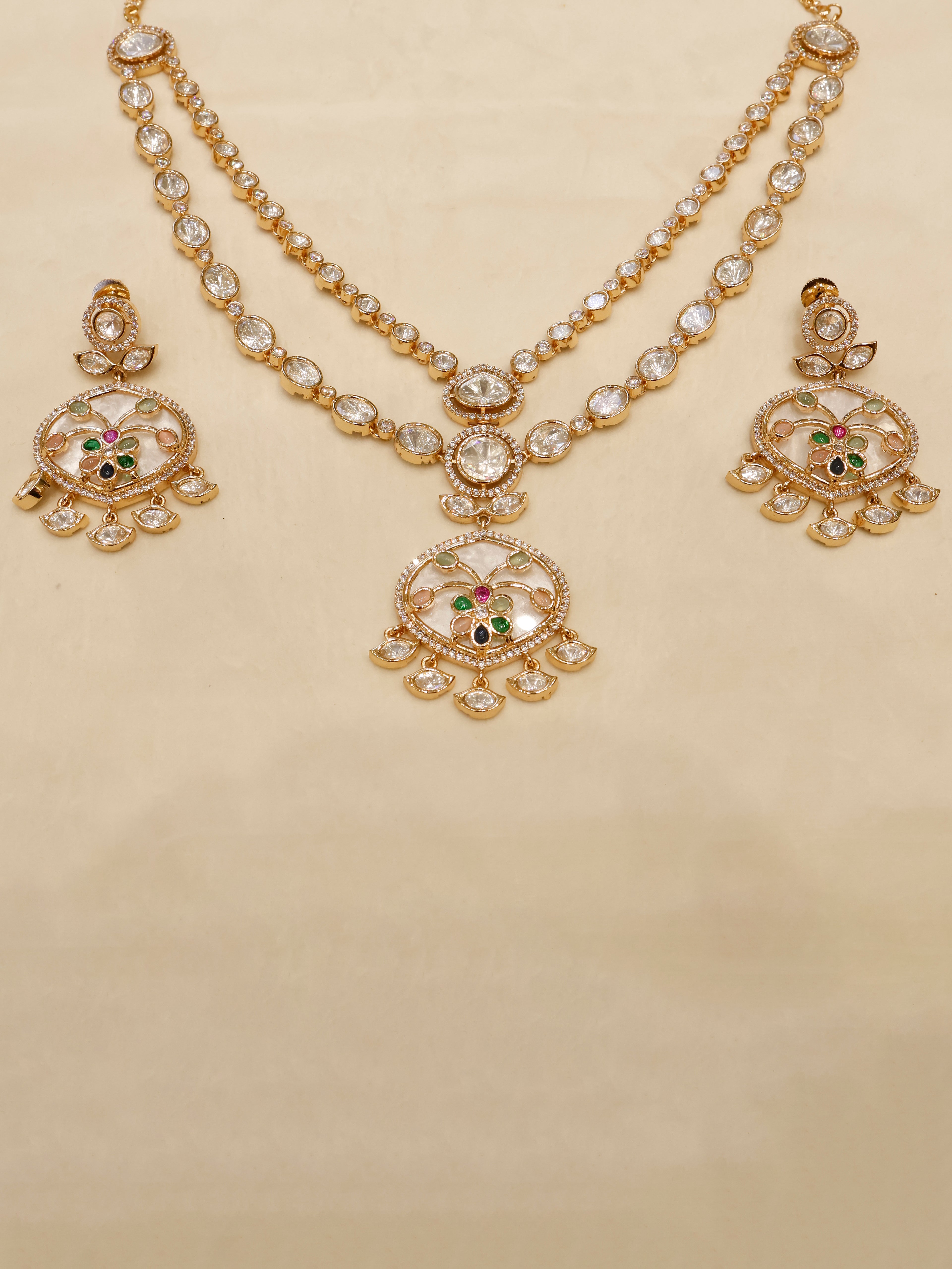 Aanura Green Meenakari Kundan Pendant Necklace Set