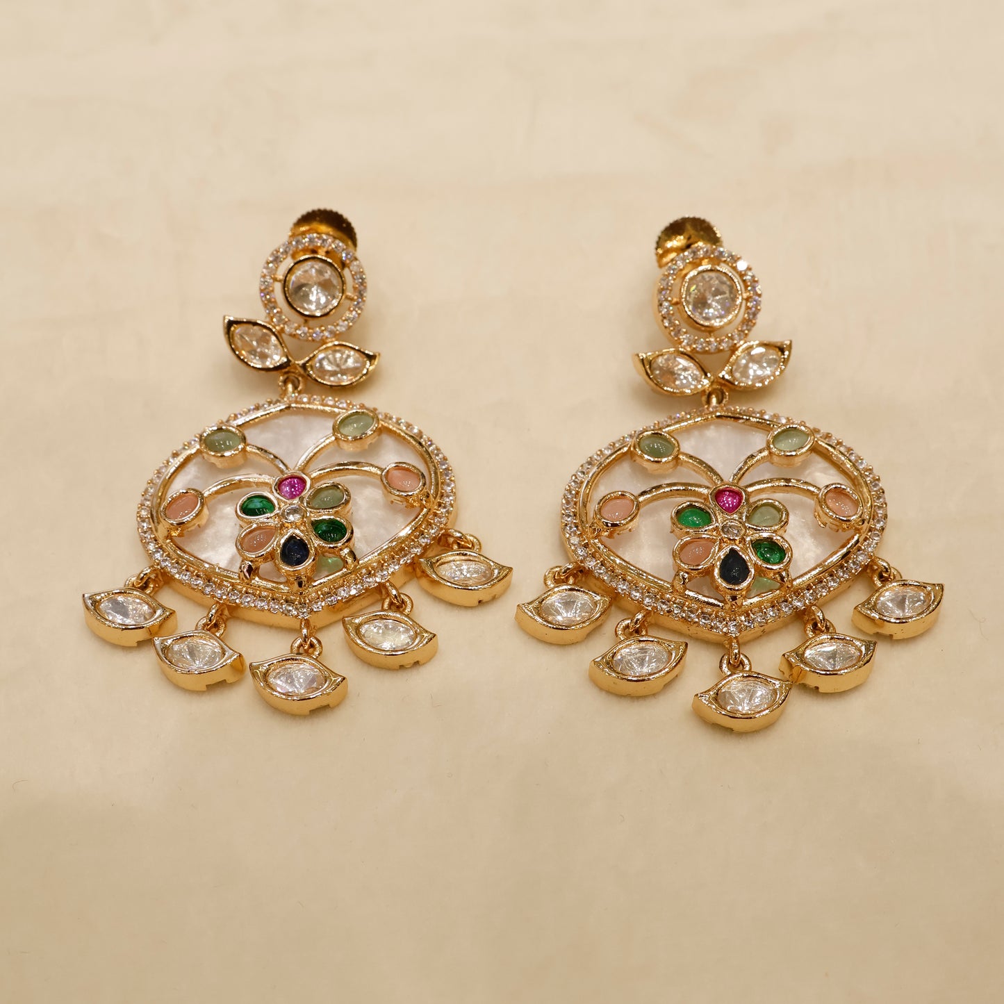 Aanura Green Meenakari Kundan Pendant Necklace Set