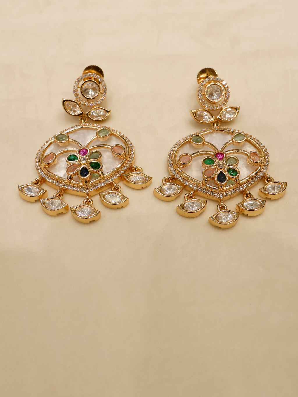 Aanura Green Meenakari Kundan Pendant Necklace Set