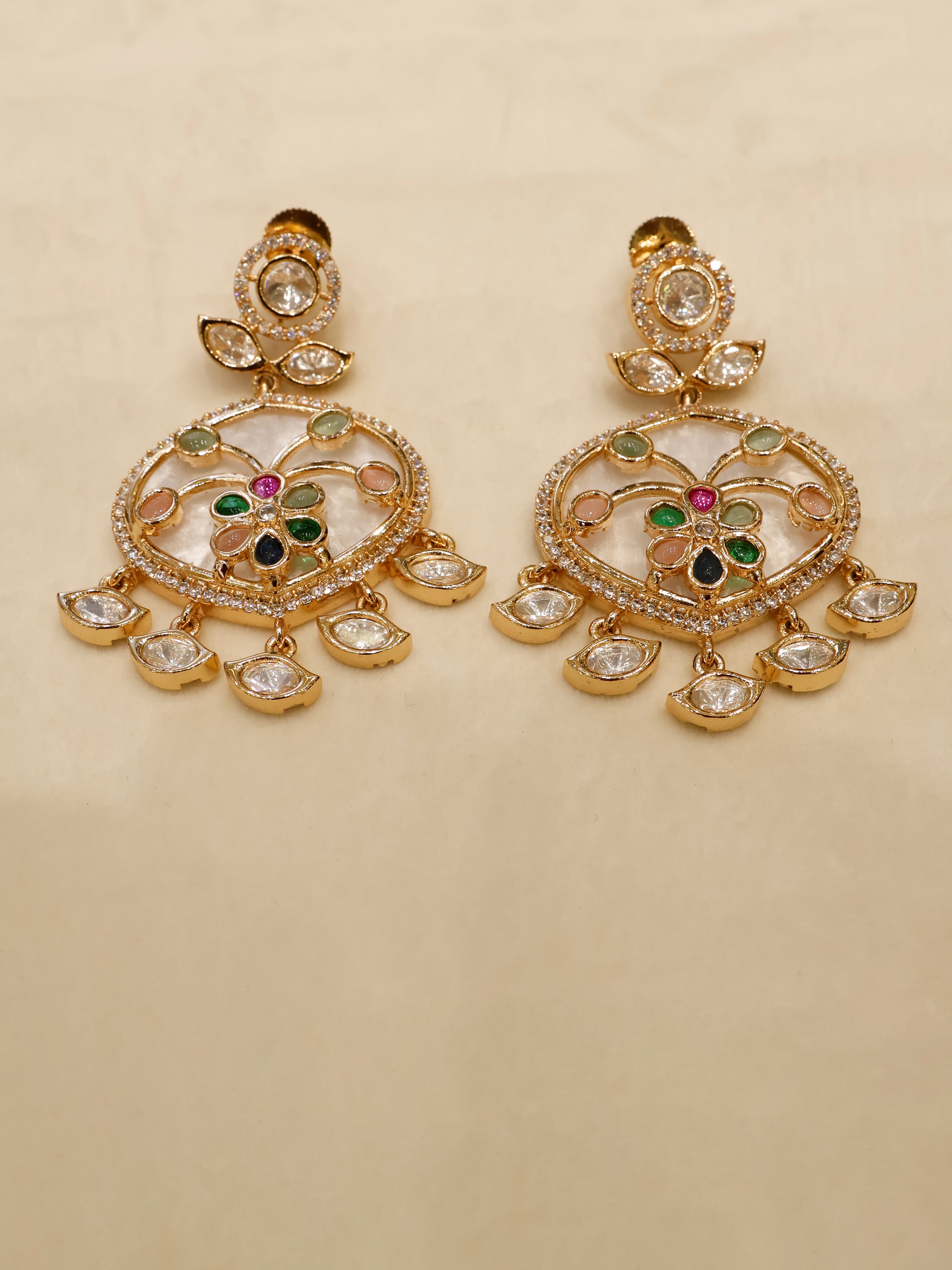 Aanura Green Meenakari Kundan Pendant Necklace Set