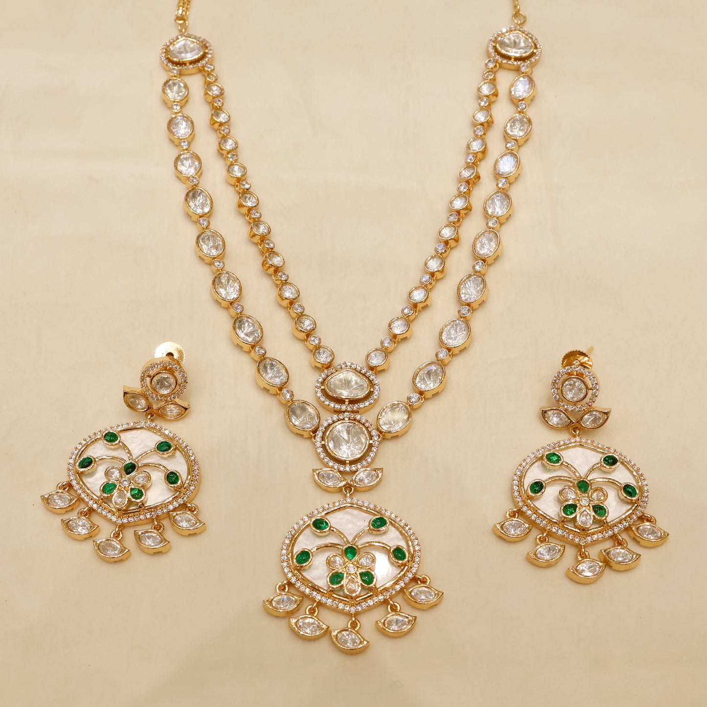 Aanura Green Meenakari Kundan Pendant Necklace Set