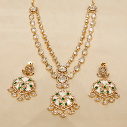 Aanura Green Meenakari Kundan Pendant Necklace Set