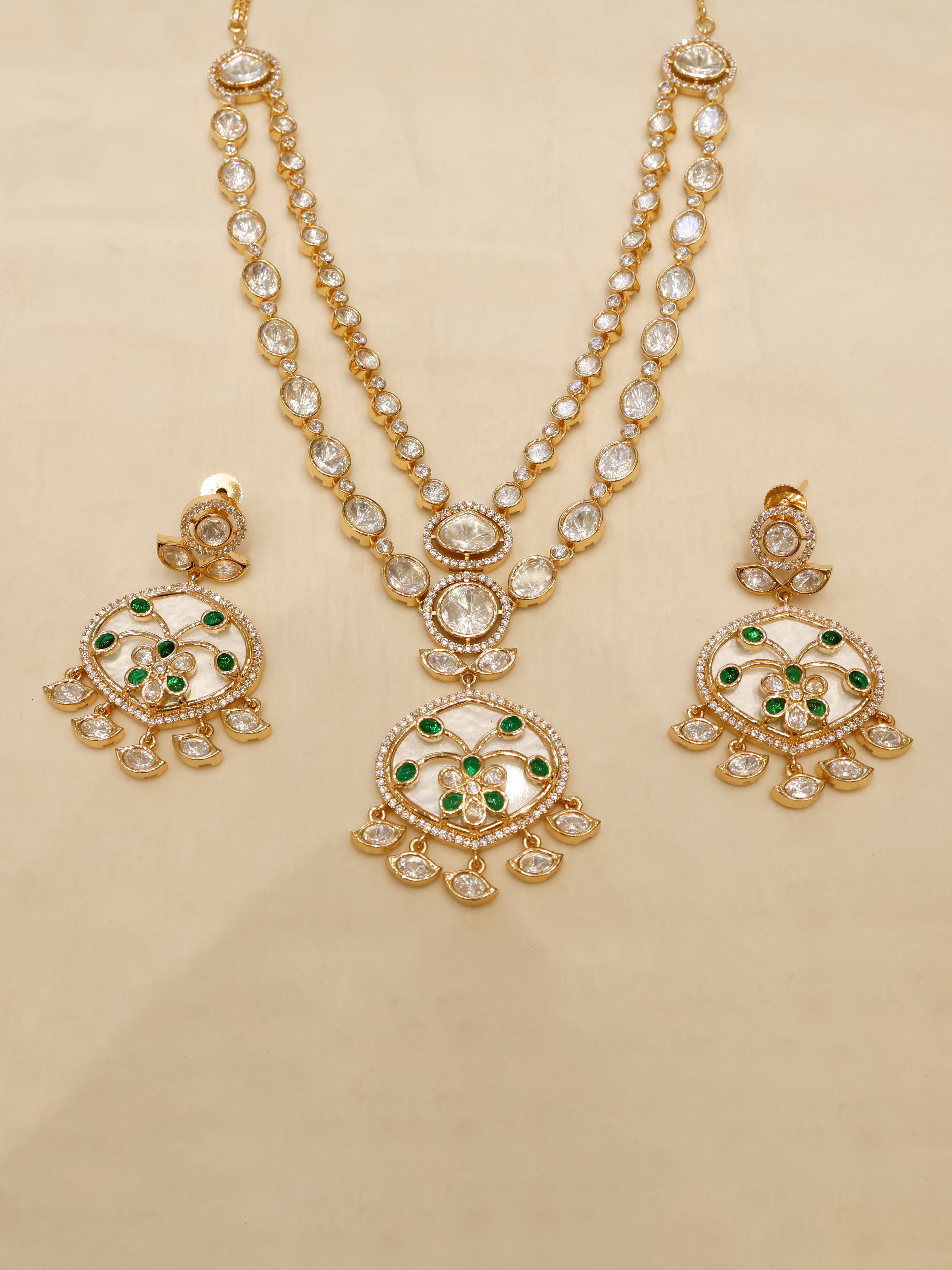 Aanura Green Meenakari Kundan Pendant Necklace Set