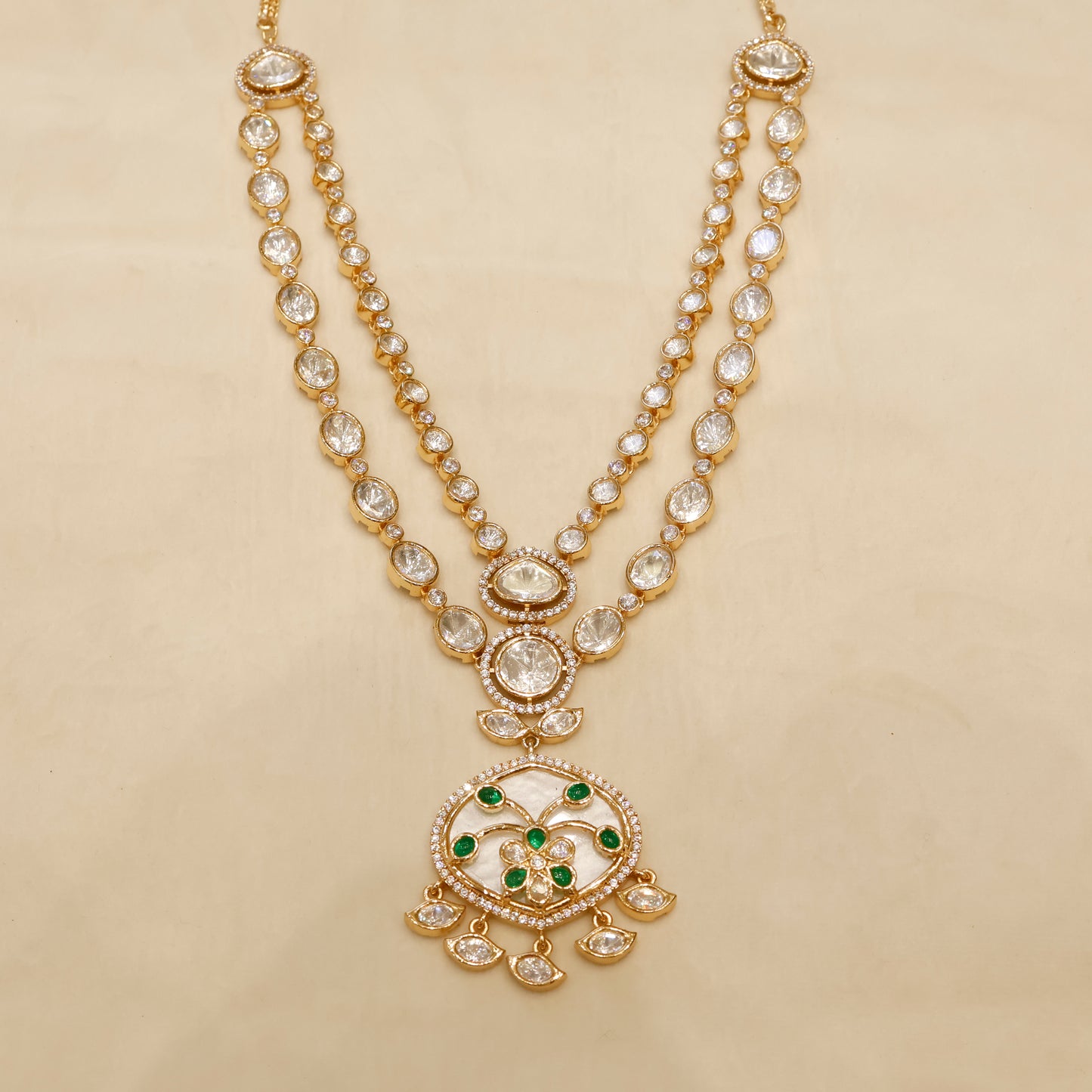 Aanura Green Meenakari Kundan Pendant Necklace Set