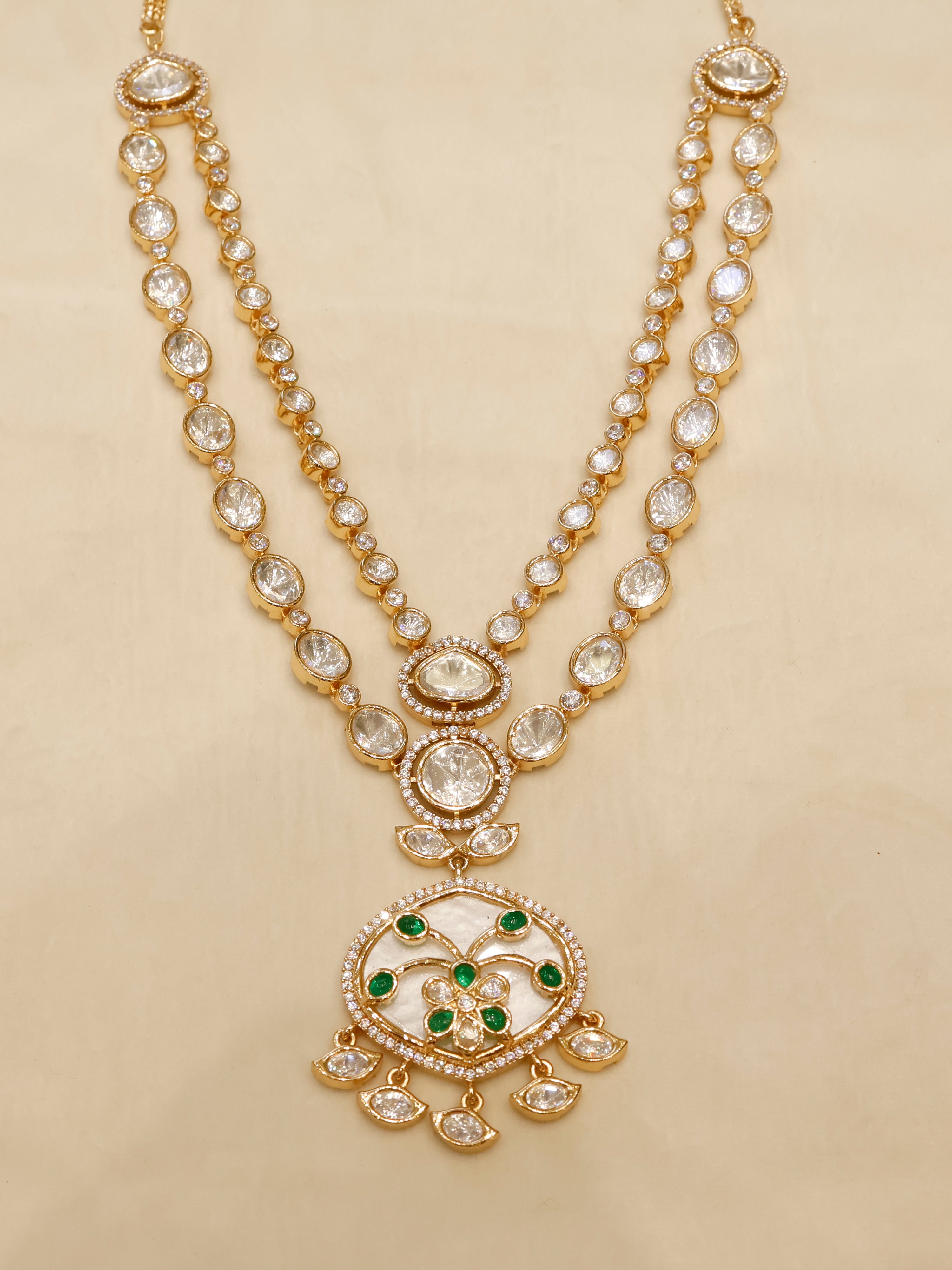 Aanura Green Meenakari Kundan Pendant Necklace Set