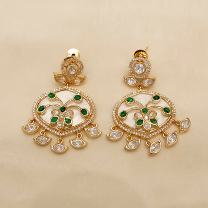 Aanura Green Meenakari Kundan Pendant Necklace Set