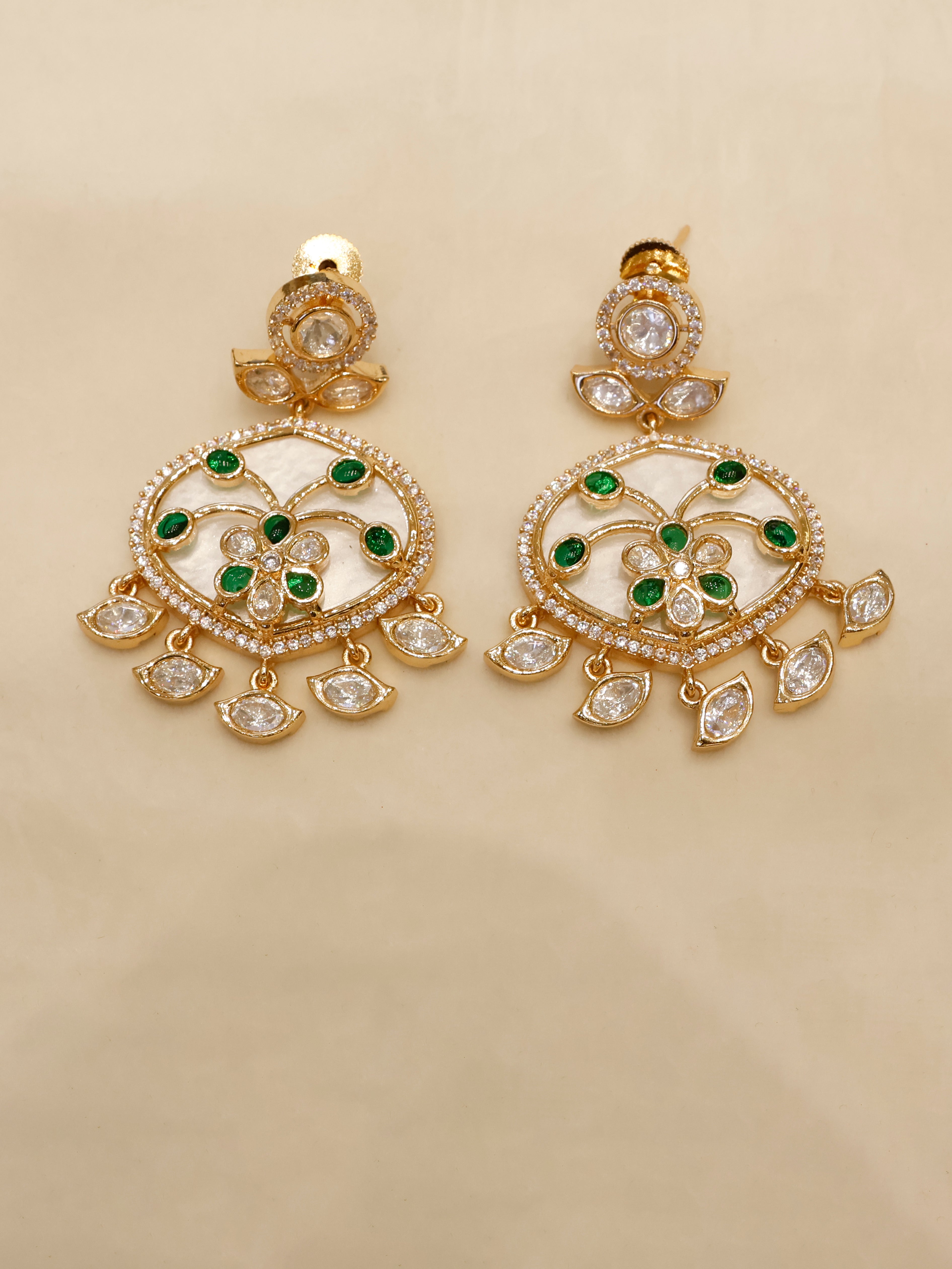 Aanura Green Meenakari Kundan Pendant Necklace Set