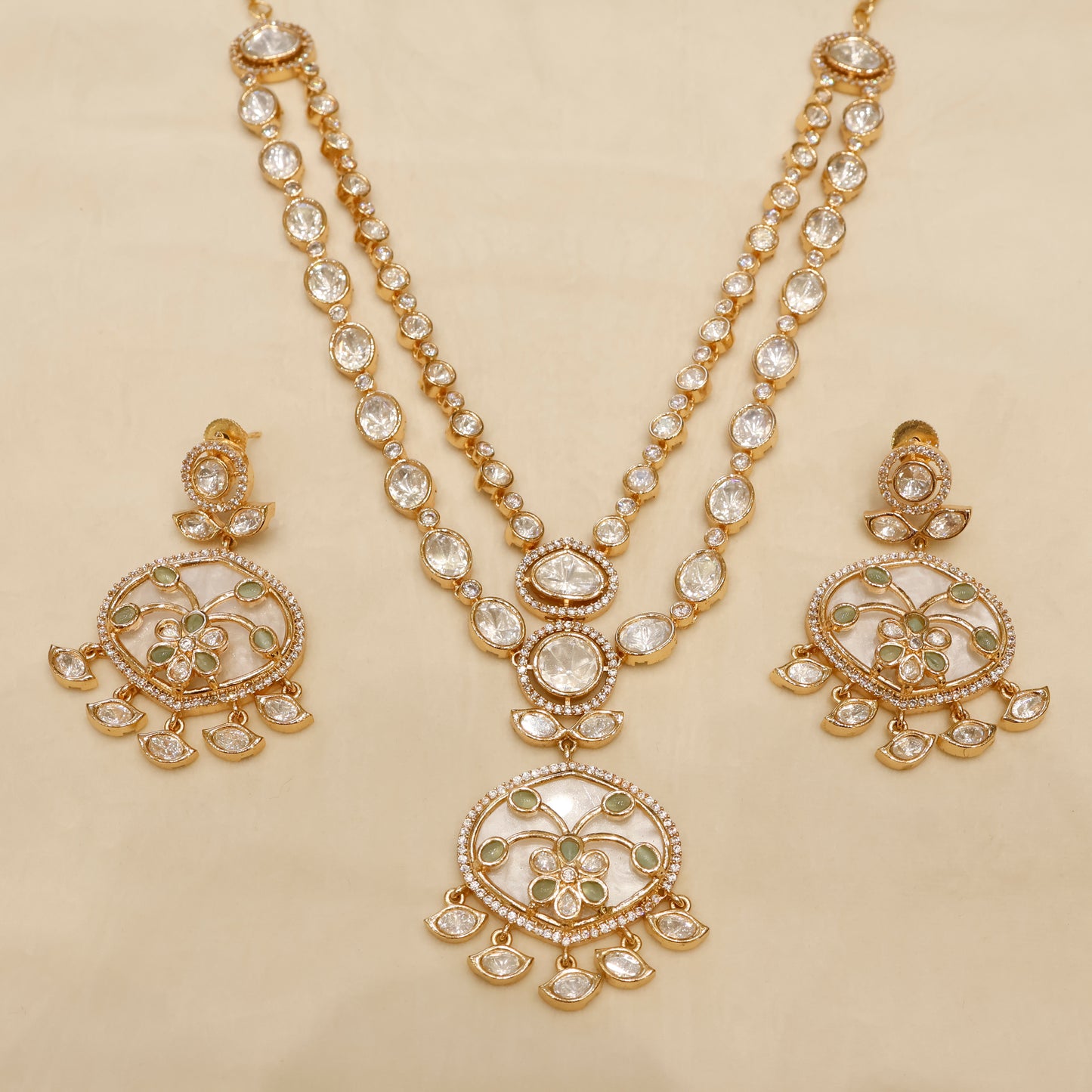 Aanura Green Meenakari Kundan Pendant Necklace Set