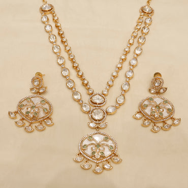 Aanura Green Meenakari Kundan Pendant Necklace Set