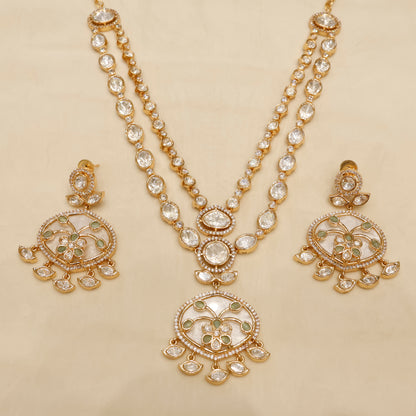 Aanura Green Meenakari Kundan Pendant Necklace Set