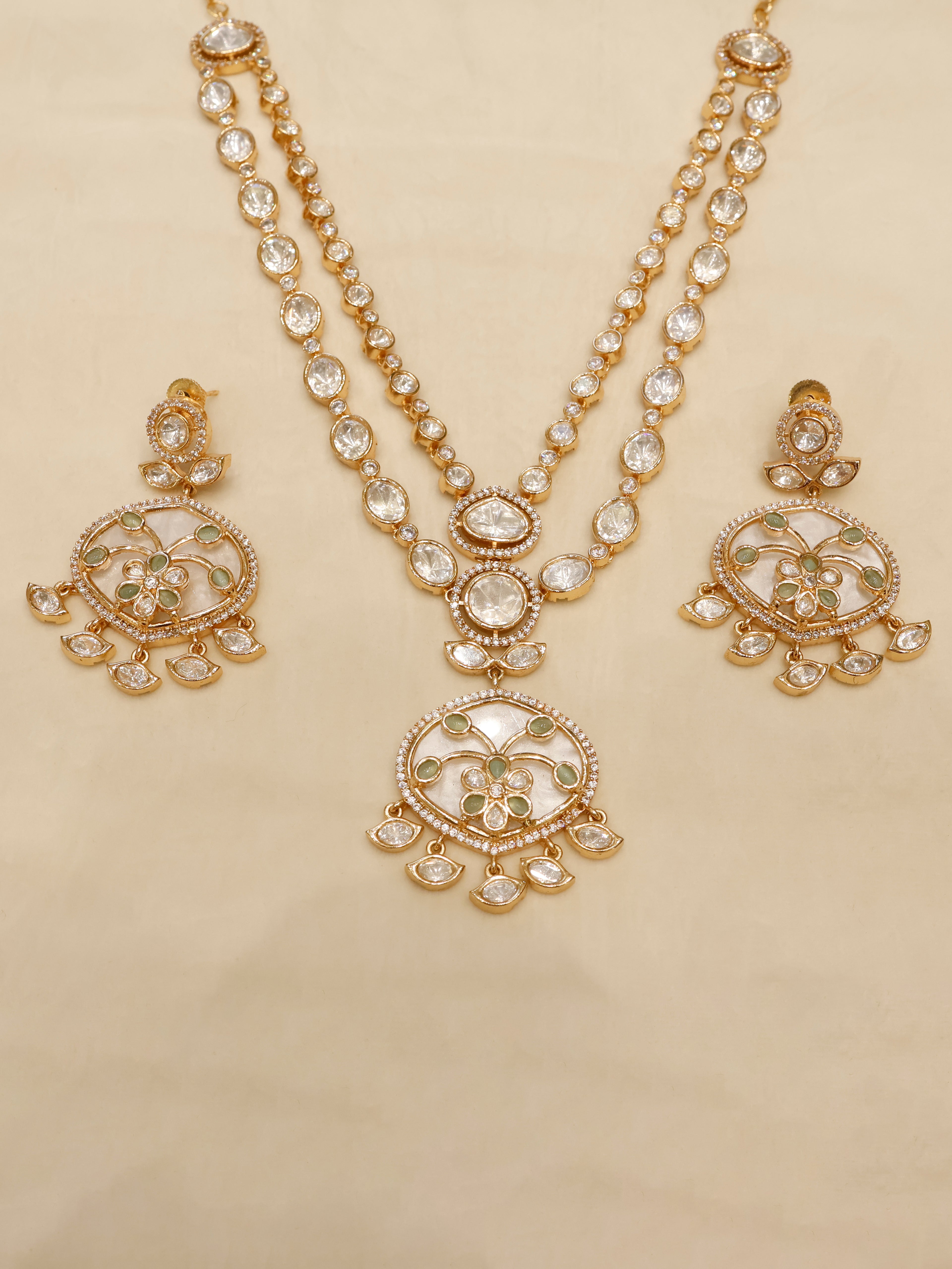 Aanura Green Meenakari Kundan Pendant Necklace Set