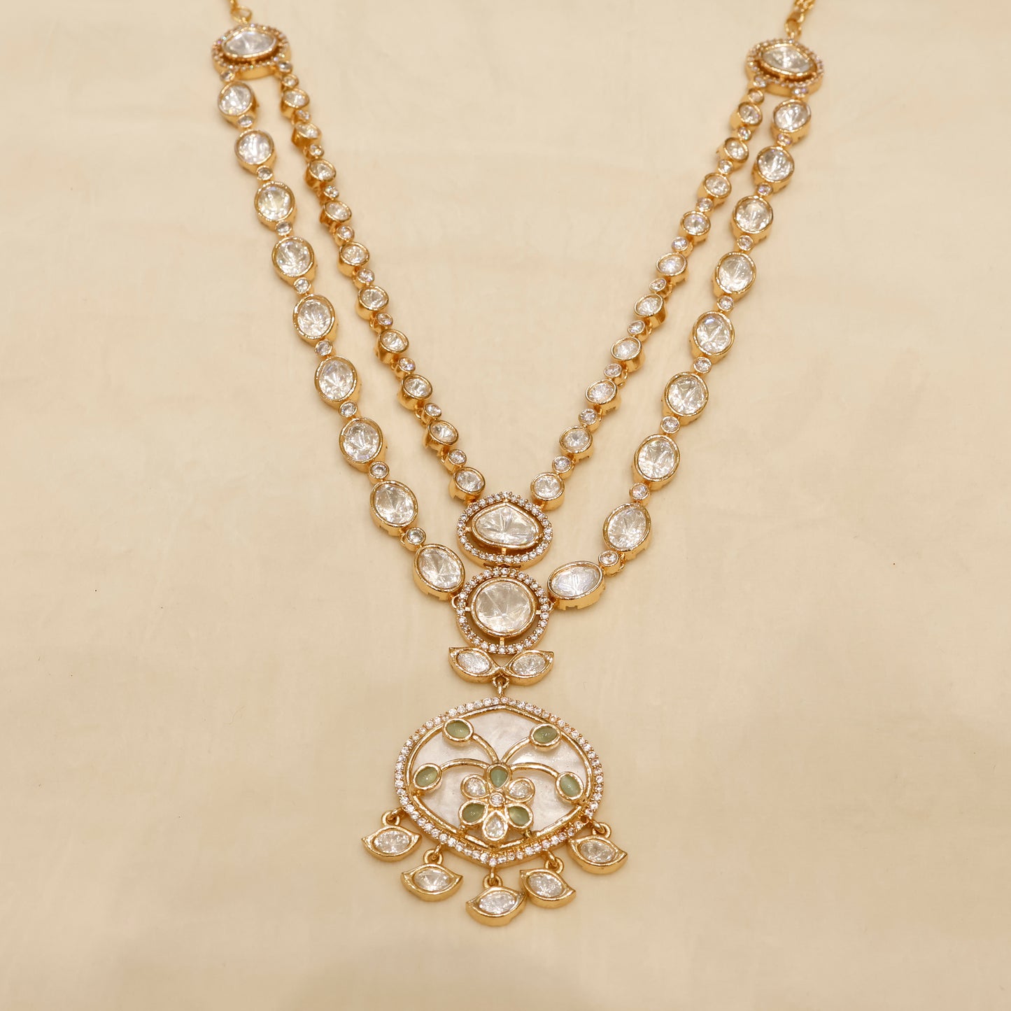 Aanura Green Meenakari Kundan Pendant Necklace Set