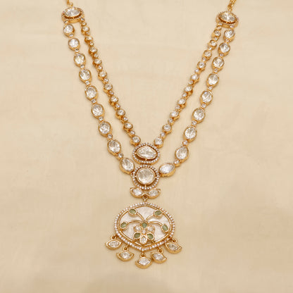 Aanura Green Meenakari Kundan Pendant Necklace Set